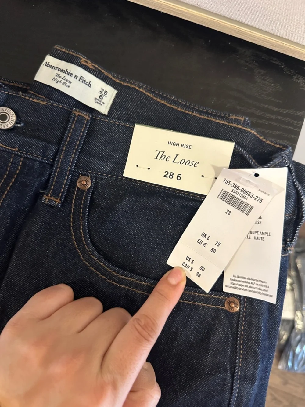 Abercrombie & Fitch High Rise Loose Drapey Rigid Jeans in Dark Rinse Denim - Picture 10 of 13